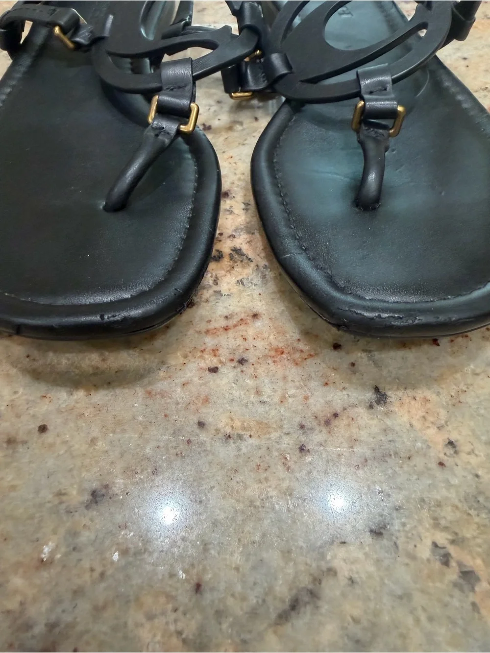COACH Black Leather Logo Thong Sandals Size 8